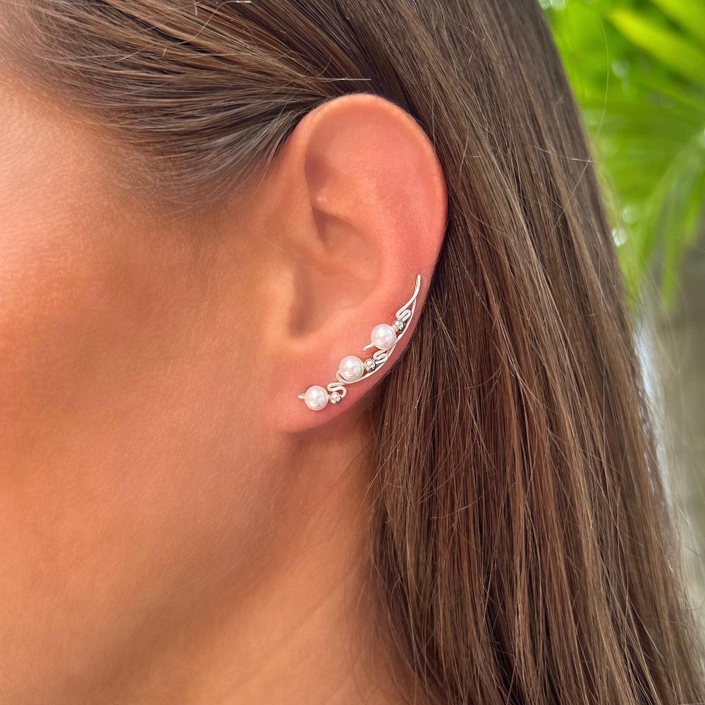 Wing Ear Climbers With Pearls - Sterling Silver 925